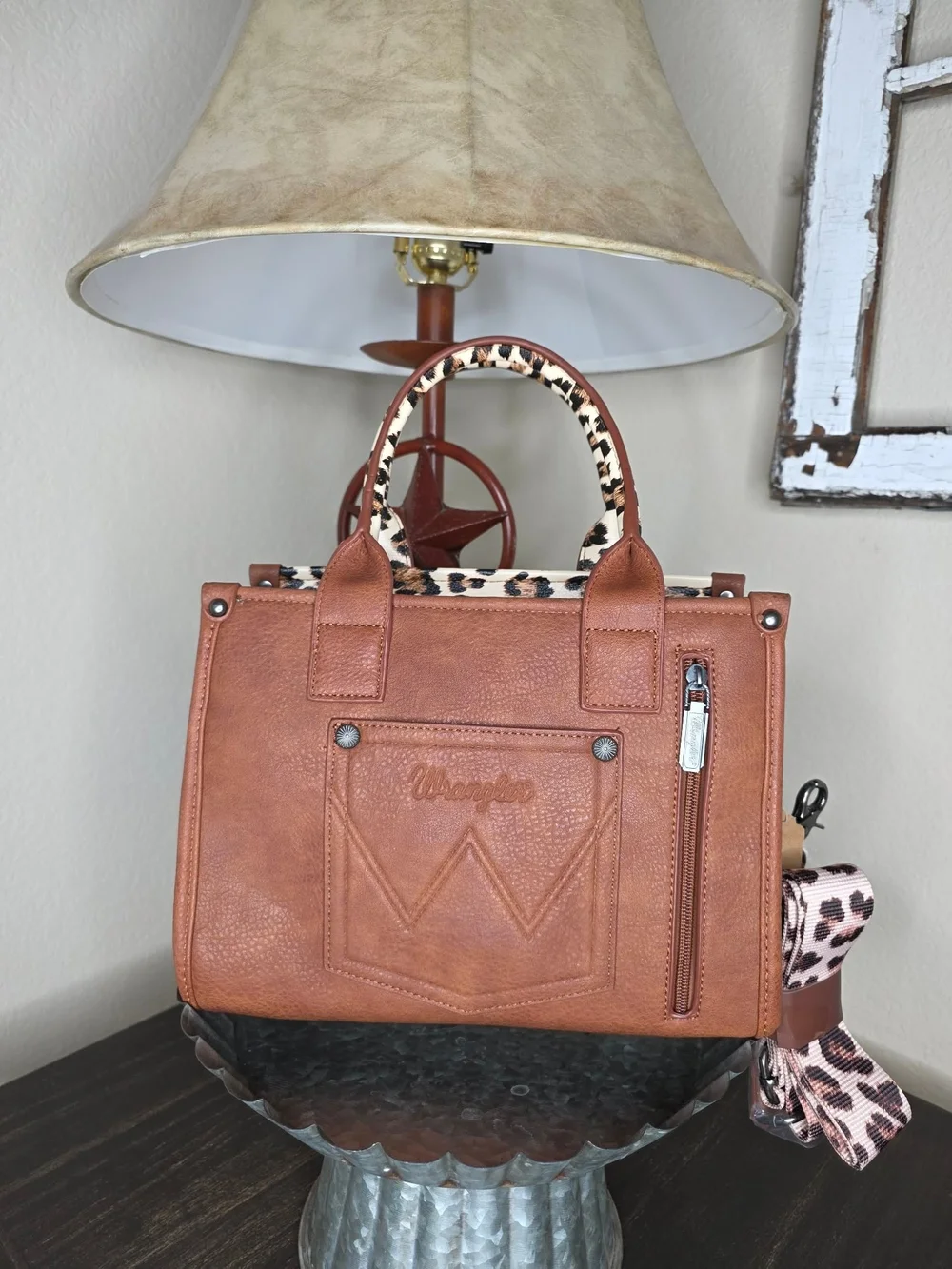 Wrangler Leopard Print Tote with Tan Trim